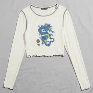 New Dragon long sleeve lettuce trim crop top